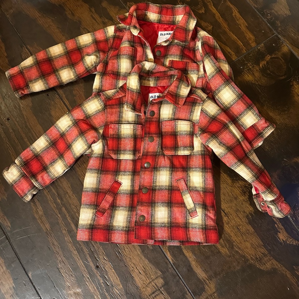 Old Navy Red and Tan Plaid Jacket x2